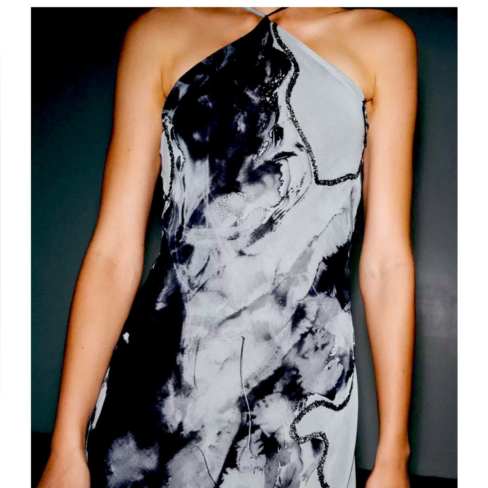 Zara evening beaded Black and Gray Halter Dress 219$